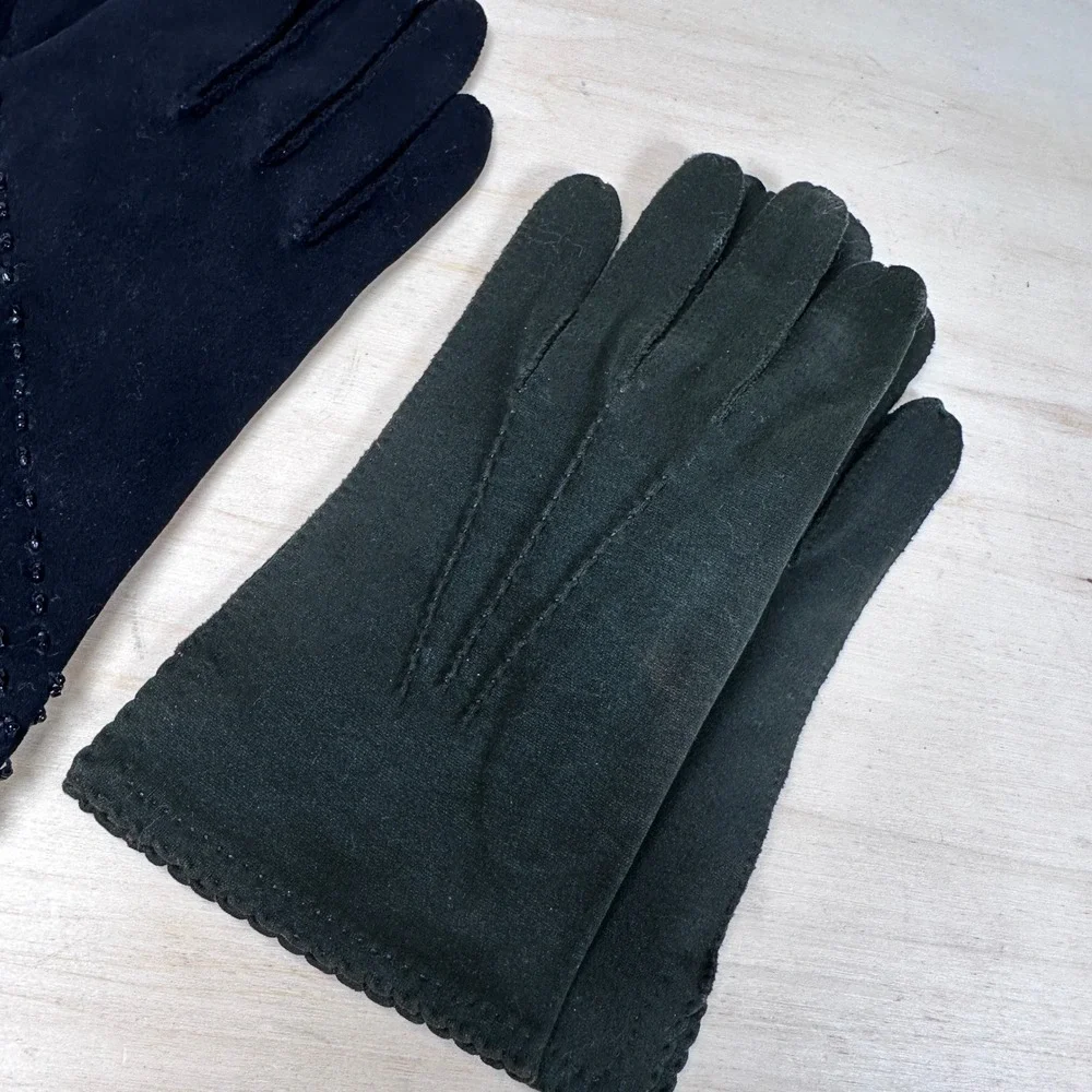 Vintage Black & Dark Green Gloves Lot‎ Fownes Crescendoe Leather Tailored Cotton
